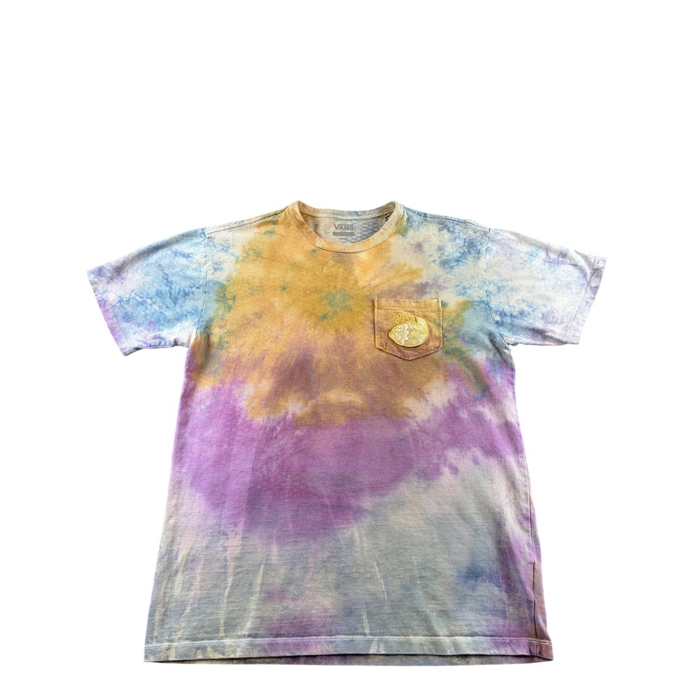 Vans Tie Dye Pocket T-Shirt Mens Medium Purple Yellow Blue Skate Surf Tee
